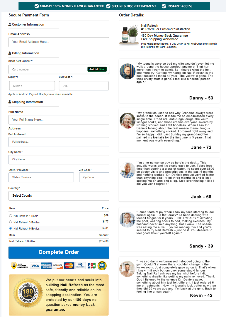 Nail Refresh order page